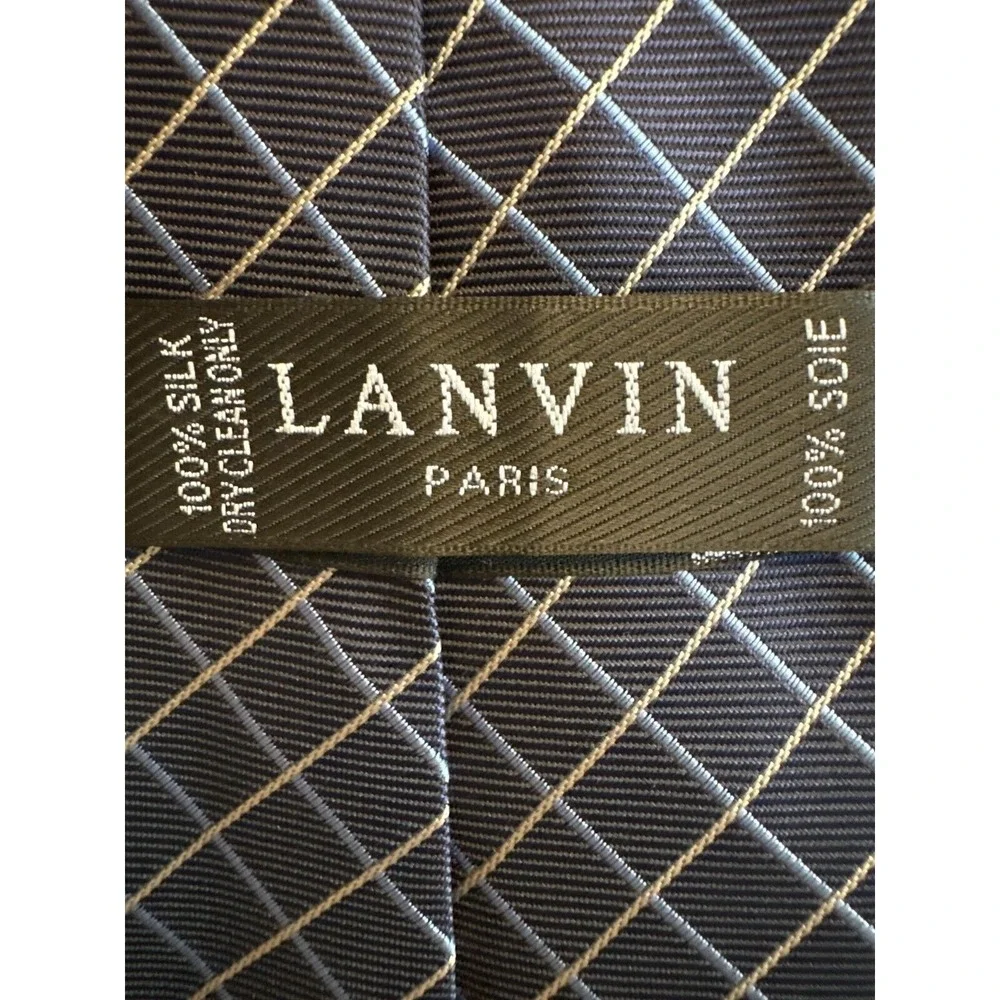 LANVIN PARIS Blue Silk‎ Tie Made In France EUC